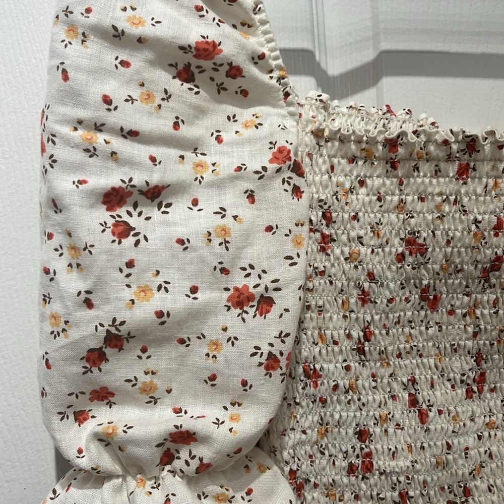 Reformation ‘Clementine’ Floral Print Smocked Puff Sleeve Linen Top - Picture 5 of 7